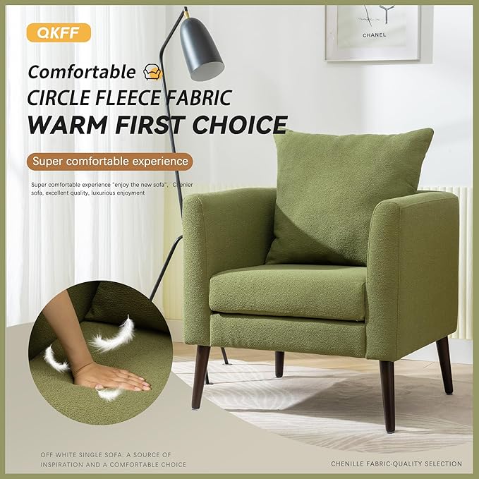 Barrel Accent Chair Set of 2 with Back Pillow, Large Upholstered Armchair with Solid Wood Legs Modern Reading Chairs for Living Room Bedroom