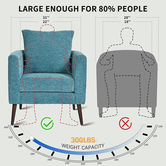 Barrel Accent Chair with Back Pillow, Large Upholstered Armchair with Solid Wood Legs Modern Reading Chairs for Living Room Bedroom