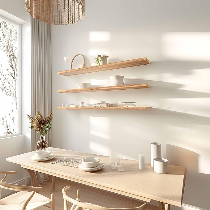 48 Inch Floating Shelves for Wall Rustic Light Wood Wall Shelves for Bedroom Set of 4