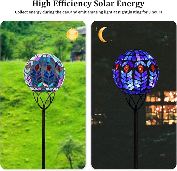 Afirst Solar Outdoor Garden Lights Decorative - Mosaic Solar Stakes Gazing Ball Waterproof Outdoor Lights Stakes for Pathway Yard Lawn Decoration(Multi)