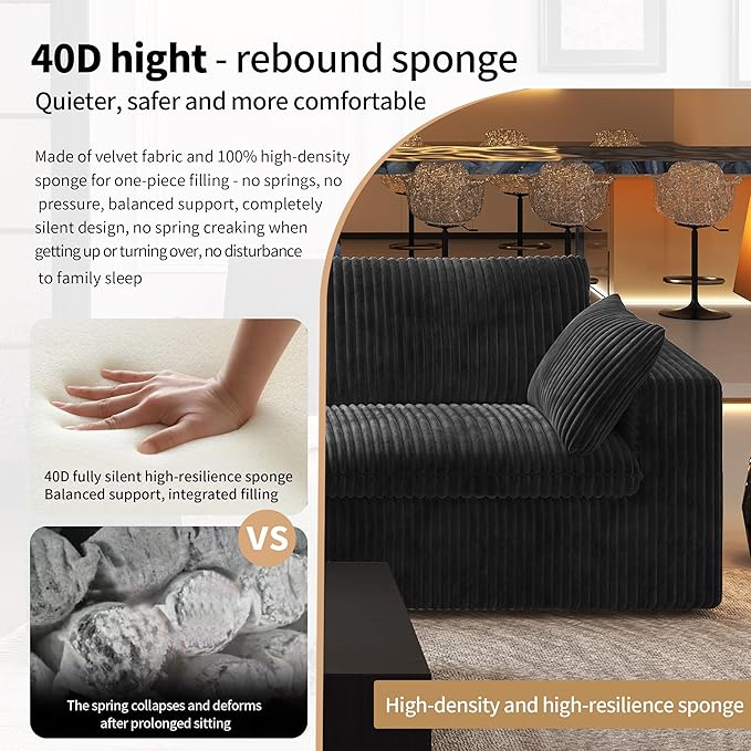 157.5" 4-Seater Cloud Sofa,Modular Sectional Couch,Modern Deep Seat Upholstered Couches with Plush Corduroy Fabric for Living Room Furniture,Bedroom and Apartment,No Assembly Required,Black