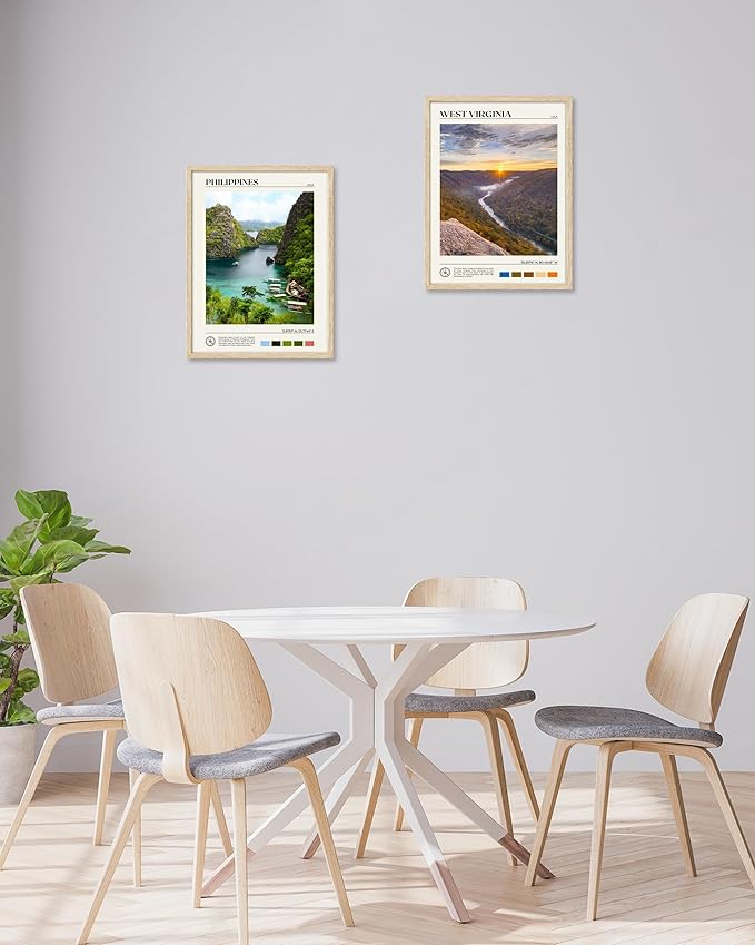 HesenDot Natural OAK Wood Framed West Virginia Wall Art,12x16in New River Gorge Quality Canvas Wall Print,Classic Urban Landmark Wall Decor for Living Room,Bedroom,Office Gallery Gifts Set of 1