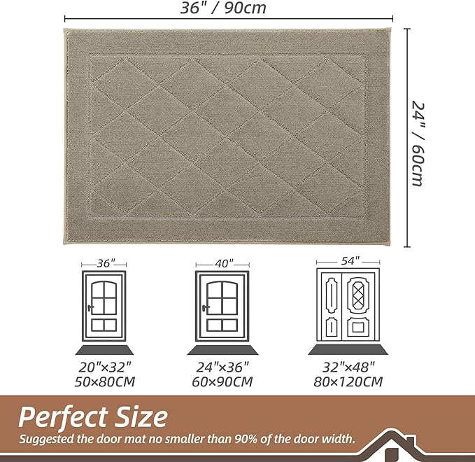 BEQHAUSE Dirt Trapper Door Mat 24" x 36", Doormat Non-Slip Entryway Rugs Washable, Dog Door Mat Stain Resistant and Absorbent Welcome Floor Mat for Front Back Door, Muddy Wet Shoes & Paws, Beige