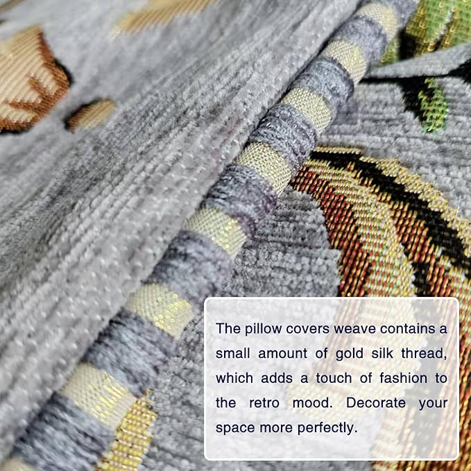 2 Pcs Grey Chenille Vintage Embroidered Throw Pillow Covers 18x18in,Grey Tassel Vintage Pattern Pillow Covers, Floral Embroidered Cushions Covers for Sofa Couch Bed Chairs Car