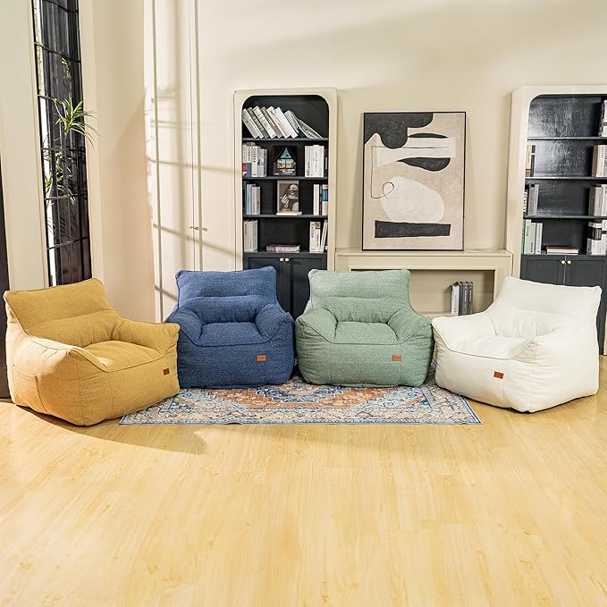 Bean Bag Chair for Adults, Comfy Tufted Bean Bag Chair Sofa with Armrests, Lazy Beanbag Chair with Foam Filler Stuffed Bean Bag Couch Sofa for Reading in Bedroom, Living Room and Dorms