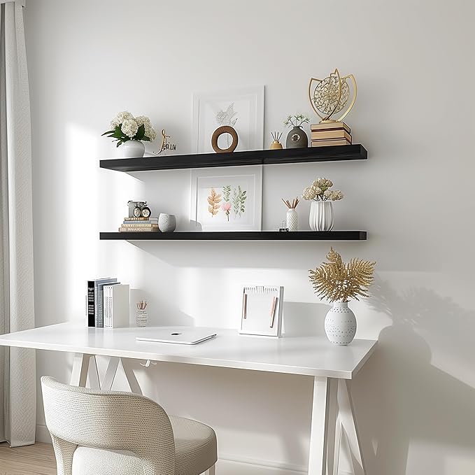 48 Inch Floating Shelves for Wall Rustic Black Wood Wall Shelves for Bedroom Set of 4