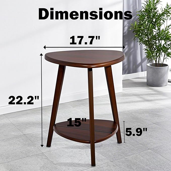 Modern End Table, Wood Side Table with Storage Shelf, End Table for Living Room, Small Side Tables for Small Spaces, Solid Wood Legs, Brown