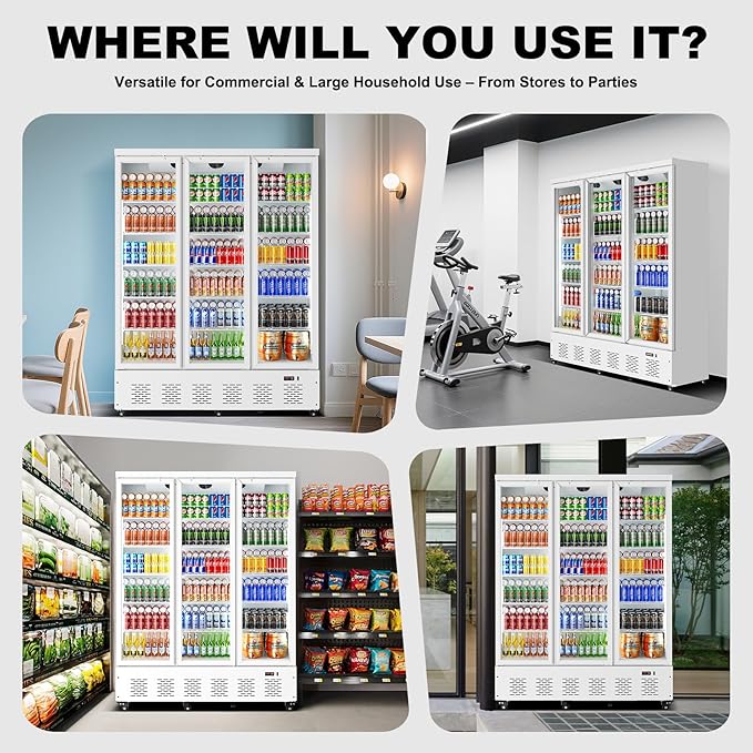 40.5 Cu.ft. Commercial Refrigerators 3 Glass Door Beverage Refrigerators Commercial Fridge Upright Cooler with Soft LED Light and 15 Adjustable Shelves for Restaurant Grocery Stores Home