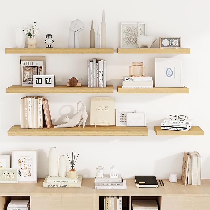 36 Inch Floating Shelves, 3D Textured Wood Grain, 36"x9.25"x1.5" Inch Deep Floating Shelves for Wall, Wooden Shelves for Bathroom, Bedroom, Living Room, Natural