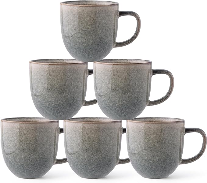 AmorArc 12oz Coffee Mugs, Ceramic Coffee Mugs set of 6 for Man, Woman, Dad, Mom, Modern Coffee Cups with handle for Latte/Cappuccino/Milk/Cocoa. Dishwasher&Microwave Safe, Reactive Glaze