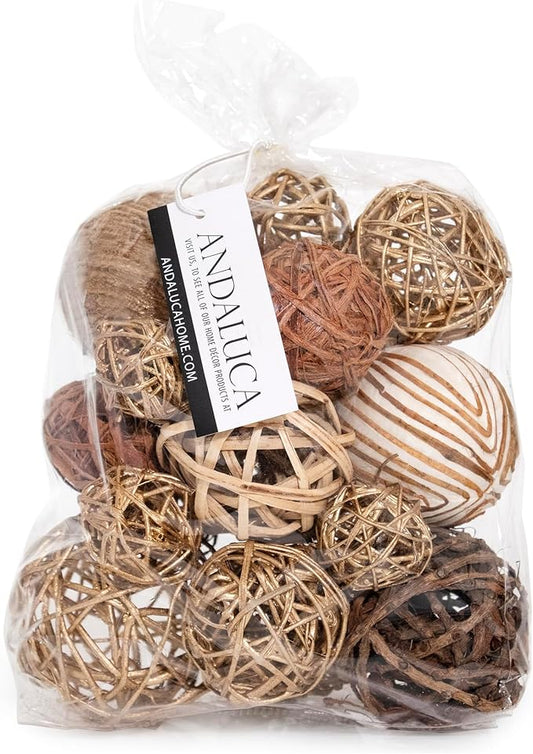 ANDALUCA Decorative Balls & Orbs Gold Natural Bag Bowl Filler Home Decor (Gold)