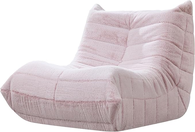 Bean Bag Chairs for Adults Giant Bean Bag Chair Memory Foam BeanBag Chair Big Bean Bag Sofa with Filler Faux Fur Fireside Beanbags Lazy Sofa for Living Room Bedroom Dorm Office (Pink Plush)