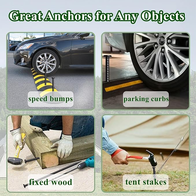 16 Inch Rebar Stakes 20 Pack Heavy Duty Ground Anchors 1/2 Inch Diameter Galvanized Steel Asphalt Anchoring Metal Spikes for Speed Bump, Parking Curb and Camping Tent