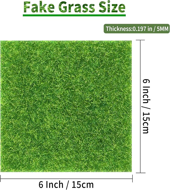 8 Packs 6 X 6 Inch Fake Grass Decor for Crafts, Artificial Grass for Dollhouse Miniature Ornament Projects, Model Turf Grass for DIY Fairy Garden Accessories and Decor Kit
