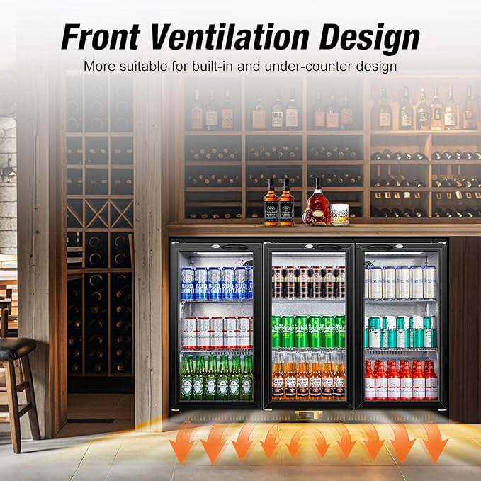 Beverage Refrigerator, 53.15W Inch 12 Cu.Ft Drink Fridge, Back Bar Beer Fridge with 3 Glass Door, 35.43" Height Beverage Cooler, Built-in & Undercounter Commercial Back Bar Cooler for Kitchen Shop Bar