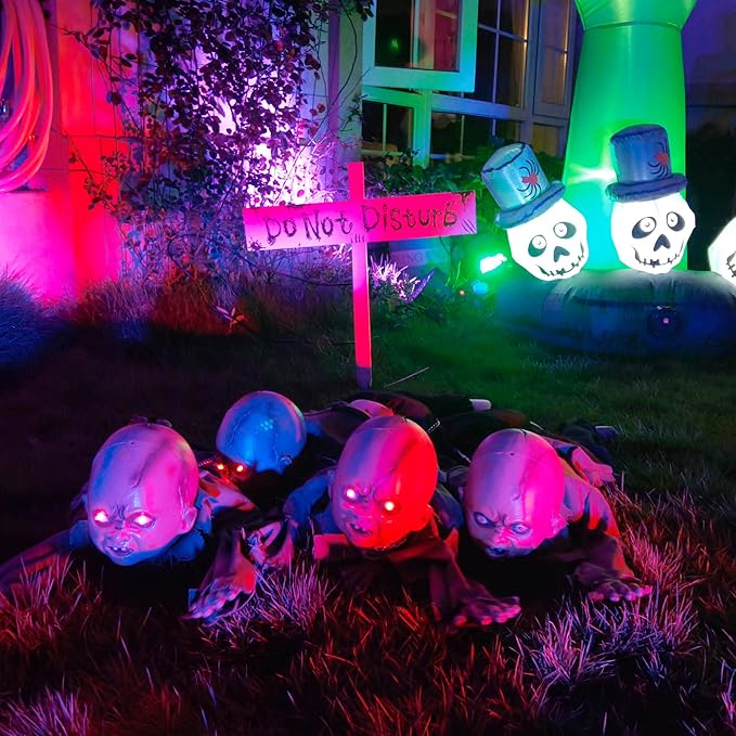 AW Halloween Animated Decoration Crawling Baby Zombie Scary Sound Sensor Activated Ghost Baby Doll Haunted House Flashing Eyes Party Outdoor Decor 2025
