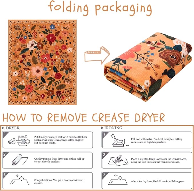 Area Rug 4x6 Rug Washable Boho Rugs Non Slip Low Pile Floral Small Carpet for Bedroom, Bedside, Kids Room, Office, Dining Room(Yellow)