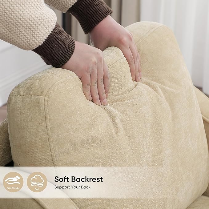 Accent Chairs Set of 2, Upholstered Living Room Chair with Side Pockets, Mid Century Modern Reading Chair for Bedroom, Comfy Armchair Single Sofa Side Chair for Office, Small Room, Light Brown