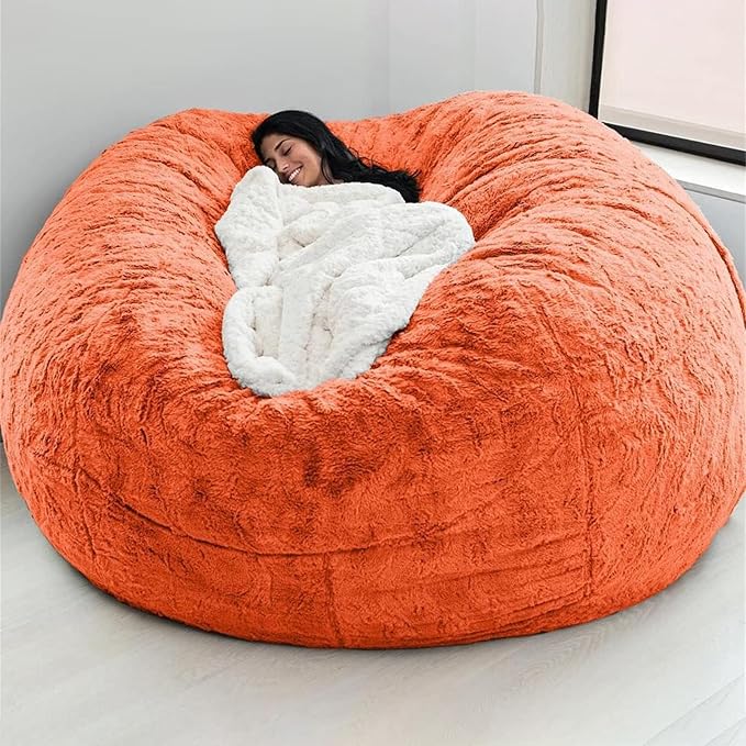 Big Huge Giant Bean Bag Chair for Adults, (No Filler) Bean Bag Chairs in Multiple Sizes and Colors Giant Foam-Filled Furniture - Machine Washable Covers, Double Stitched Seams (Orange,5FT)