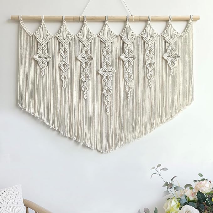 Achart Macrame Wall Hanging Large- Boho Wall Decor- large wall art- Wall Decor Living Room- Macrame Tapestry Boho Decor for Bedroom (Beige-Flower)