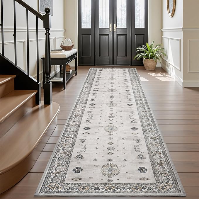 AMOAMI Vintage 2X6 Runner Rug Non Slip Soft Runners for Hallways Machine Washable Hallway Runner Bedside Rugs for Bedroom Long Rug for Hallways Entryway Laundry Room Kitchen Bathroom