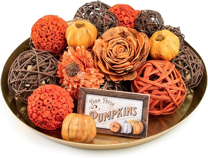 ANDALUCA Orange Decorative Vase Filler Bag with Mini Pumpkins, Orbs, Balls & Flowers Bowl Filler Decor (Pumpkin Orange)