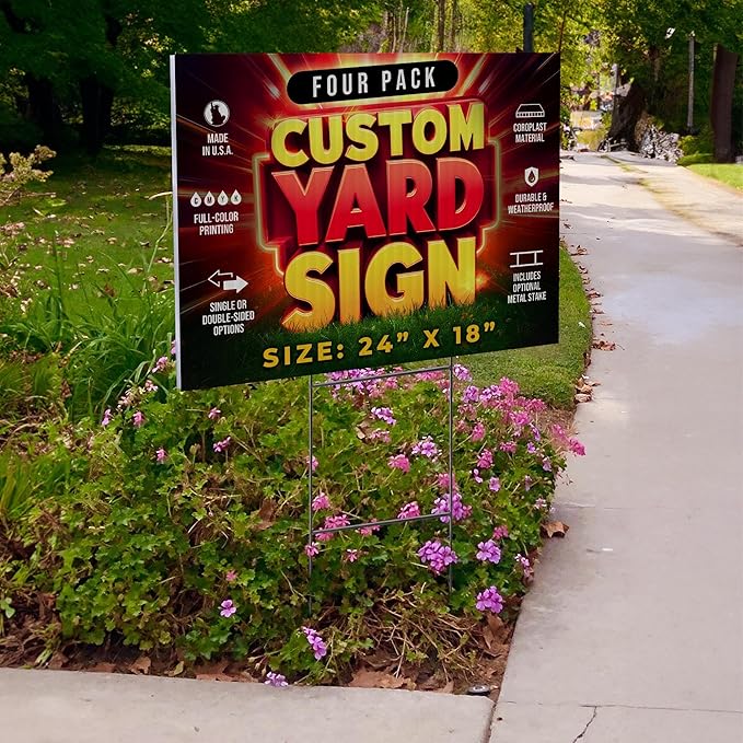 4 Pack 24"x18" Custom Yard Signs with Stakes, Personalized Yard Signs for Outdoors, Customized Full Color Print Corrugated Signs for Business