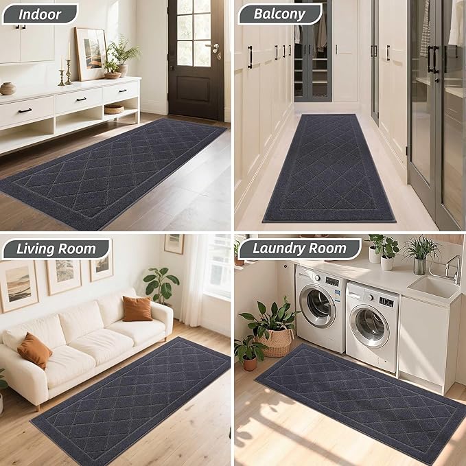 BEQHAUSE Dirt Trapper Door Mat 24" x 60", Doormat Non-Slip Entryway Rugs Washable, Dog Door Mat Stain Resistant and Absorbent Welcome Floor Mat for Front Back Door, Muddy Wet Shoes & Paws, Dark Grey