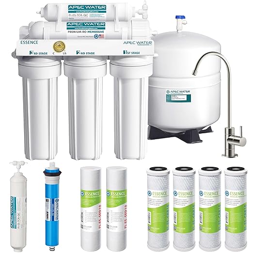 APEC Water Systems ROES-50 Essence Series Top Tier 5-Stage WQA Certified Ultra Safe Reverse Osmosis Drinking Water Filter System with Extra High Capacity Pre-Filter Set Stage 1-3