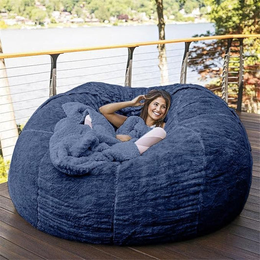 Big Huge Giant Bean Bag Chair for Adults, (No Filler) Bean Bag Chairs in Multiple Sizes and Colors Giant Foam-Filling Required- Machine Washable Covers, Double Stitched Seams (Blue,6FT)