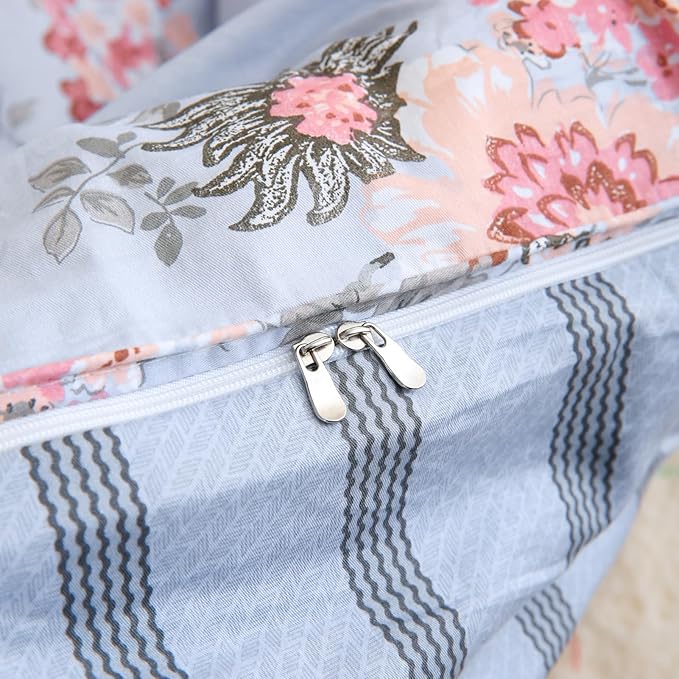 ABREEZE Floral Duvet Cover King Size Set Bird Flowers Bedding Set 100% Brushed Cotton Bedding Collection 1 Duvet Cover with 2 Pillowcases Grey