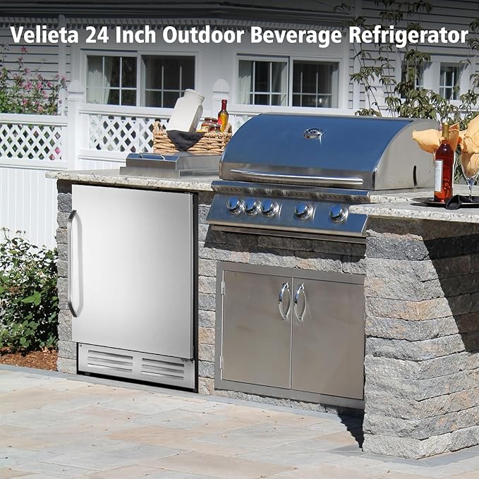 24 Inch Outdoor Beverage Refrigerator Cooler,Stainless Steel Wide Refrigerator for 210 Cans,Fit Perfectly for 24" Space Built-in Counter or Freestanding with powerful and quiet cooling system