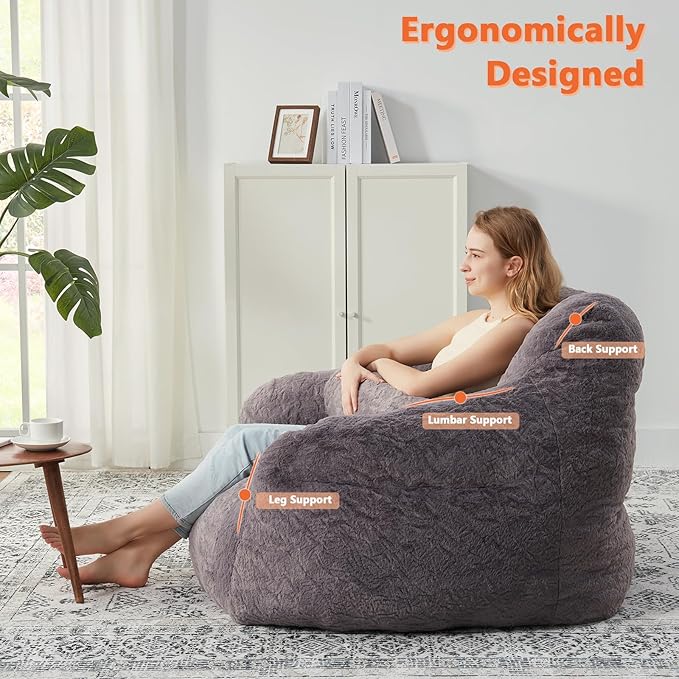 Bean Bag Chair for Adults with Pillow,Oversized Bean Bag Couch Chairs for Adults,Giant Lazy Couch Sofa Chairs with Filler,Large Reading Chair for Living Room Bedroom,Dark Gray