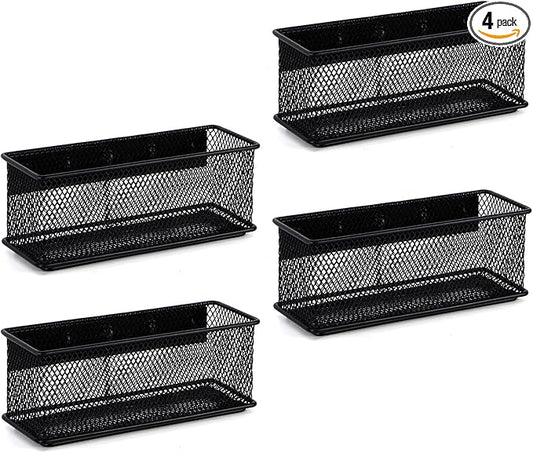 6.29'' × 2.28'' × 2.48 Black Magnetic Basket for Refrigerator Magnetic Organizer Holder Locker Organizer for Home Office Accessories Magnetic Basket for Whiteboard,Set of 4
