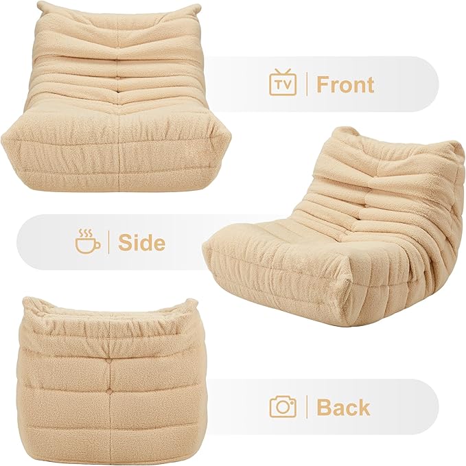 Bean Bag Chairs for Adults Giant Bean Bag Chair Memory Foam BeanBag Chair Big Bean Bag Sofa with Filler Faux Fur Fireside Beanbags Lazy Sofa for Living Room Bedroom Dorm Office (Khaki Teddy)