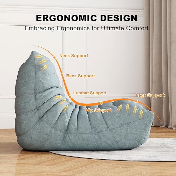 Bean Bag Chair for Adults, Bean Bag Sofa - Adult Size with Soft Waterproof Fabric for Living Room, Apartments, Reading Corner, Gaming, and Movie Venue (Mist Blue)