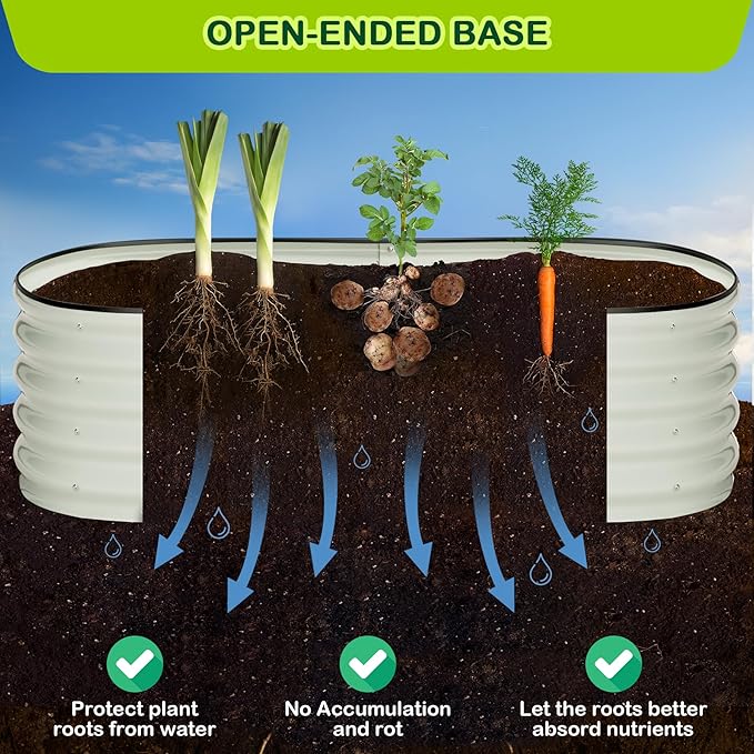 2 Pcs 4.5x2x1.5ft Oval Raised Garden Bed,Galvanized Raised Beds,Open-Ended Base Metal Raised Planter Beds,Garden Bed Outdoor,Planter Raised Boxes for Vegetables,Flowers,Tool-Free Asse,White