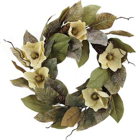 Admired By Nature 24" Magnolia Pine for Home Office Front Door Wreath, Wall Hanging Arrangement Decoration