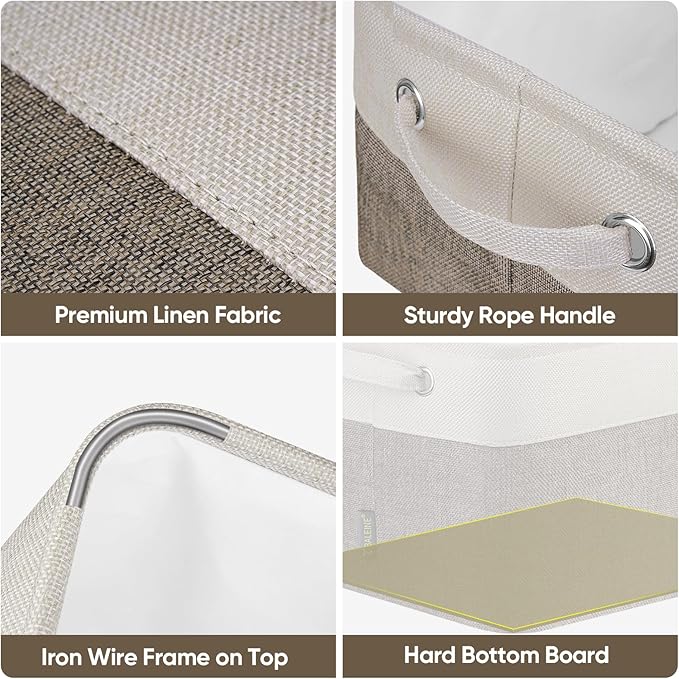 BALEINE 3 Pack Fabric Storage Bins for Shelves, Linen Storage Baskets for Organizing, Decorative Closet Bins for Clothes, Home (Brown, 12"x8"x8")