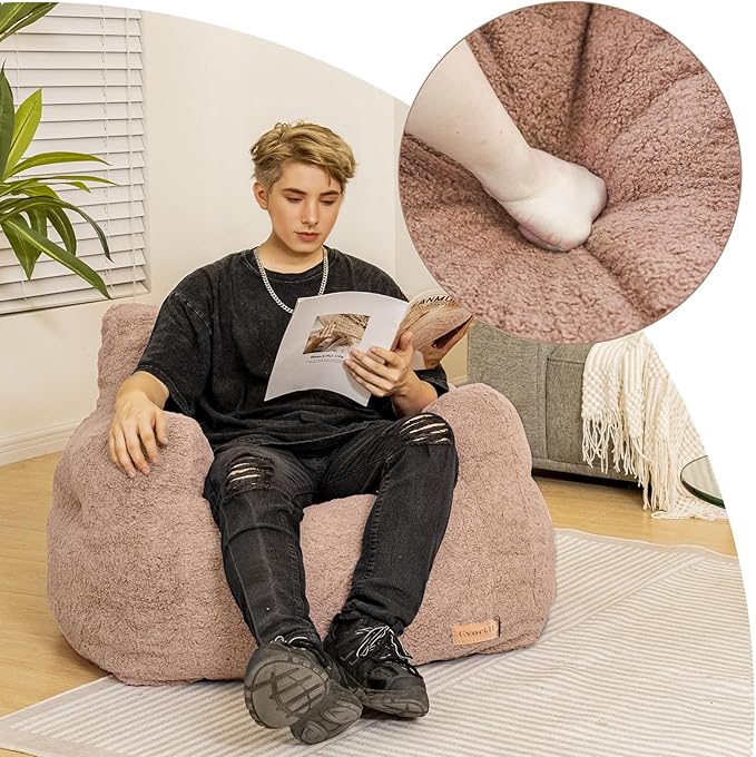 Bean Bag Chair with Filler, Bean Bag Sofa with Tufted Soft Stuffed Filling, Fluffy and Lazy Sofa, Comfy Cozy BeanBag Chairs with Memory Foam for Dorm, Apartment, Living Room (Pink)