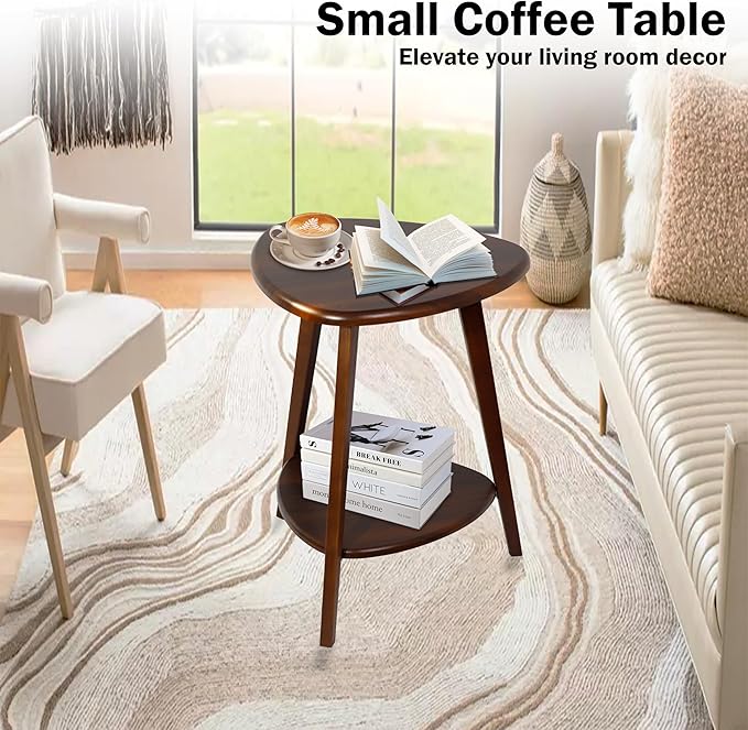 Modern End Table, Wood Side Table with Storage Shelf, End Table for Living Room, Small Side Tables for Small Spaces, Solid Wood Legs, Brown