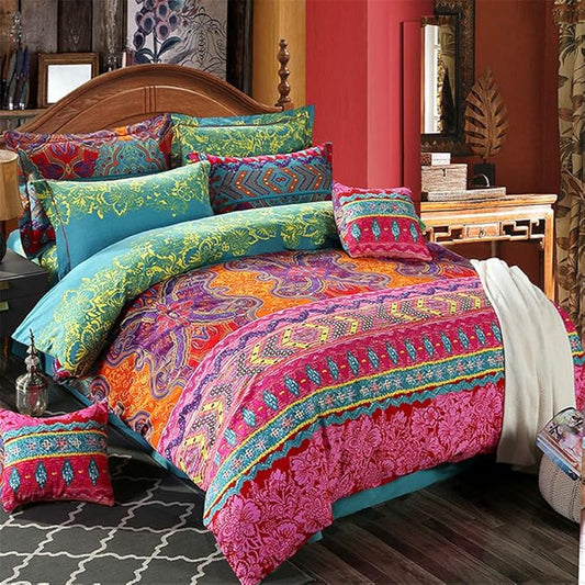 ABREEZE 3Pcs Bohemia Retro Bedding Ethnic Vintage Floral Duvet Cover Boho Bedding 100% Brushed Cotton Bedding Sets Damask Paisley Coloful Mandala Down Comforter Cover,Twin