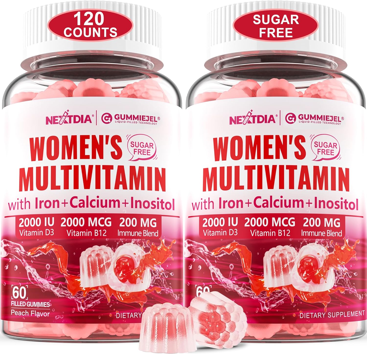(2 Pack) Sugar Free Methylated Multivitamin for Women Gummies with Calcium, D3 K2, Inositol, Folate, Biotin, Iron, Vitamin A, C, E, B Complex - Multi Vitamins & Minerals - Energy, Immune, Bone - Vegan