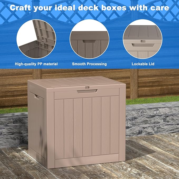 37 Gallon Deck Box Large Outdoor Storage for Patio Furniture,Outdoor Cushions,Garden Tools and Pool Supplies,Waterproof,Resin,Lockable(Grey)
