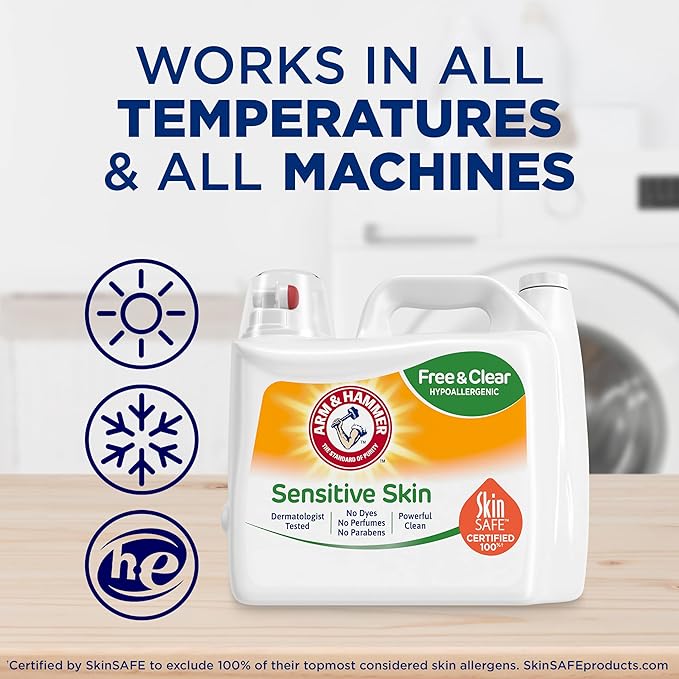Arm & Hammer Sensitive Skin Free & Clear, 140 Loads Liquid Laundry Detergent, 140 Fl oz (Pack of 2)