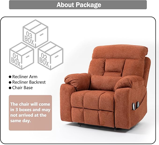 4 OKIN Motor Power Lay Flat Lift Recliner Chair for Elderly Adults Extra Large Recliners with Massage Heat, Adjustable Head-Back-Lumbar-Leg-Support, Extended Footrest, 2 Cup Holders