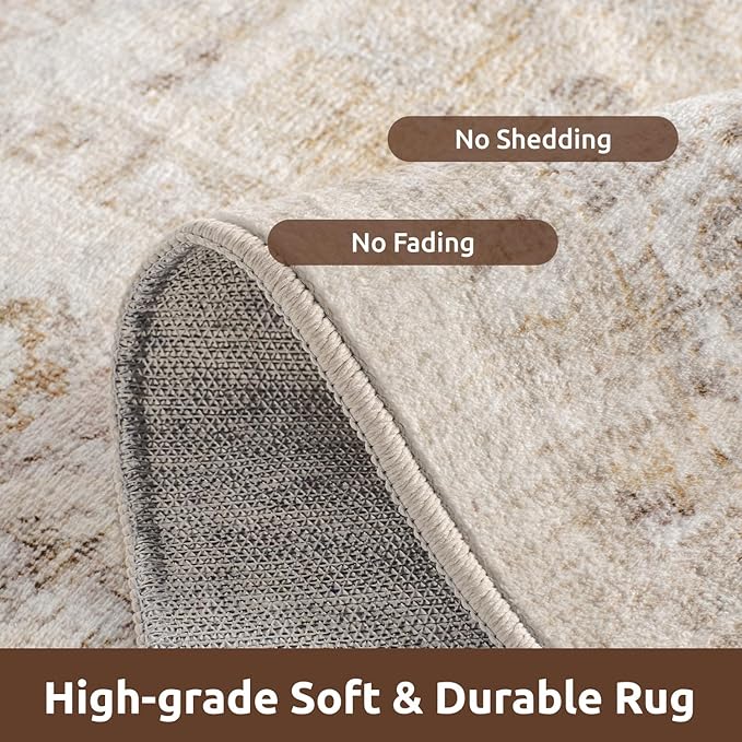 AMOAMI-2X10 Runner Rug-Washable Runners for Hallways-Soft Non Slip Bedside Rugs for Bedroom-Vintage Long Rug for Hallways Entryway Laundry Room Stair Kitchen Bathroom Beige