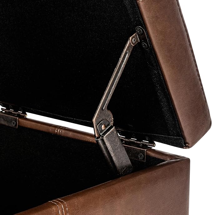 Adeco Storage Ottoman Foot Rest Stool, Leather Ottoman Footstool with Hinged Lid, 17" Small Foot Stool Bench for Living Room, Bedroom