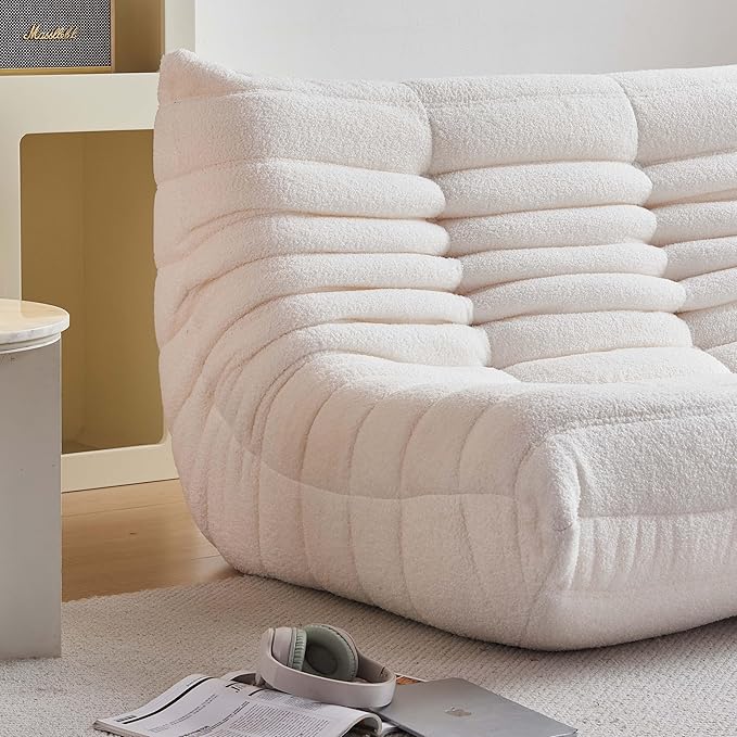 Bean Bag Chair for Adults, Oversized Loveseat Fireside Chair Comfy Lazy Floor Sofa, 2 Seater Lazy Sofa Couch Memory Foam Bean Bag for Living Room, Bedroom Apartment Office (Beige)