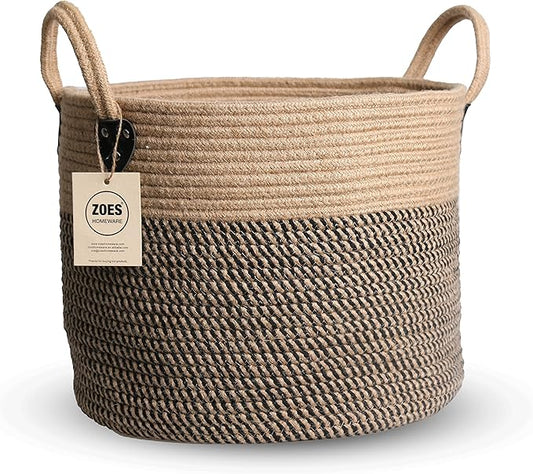 14"x12" Natural Jute Rope Woven Storage Basket with Handles for Plant, Blankets,Toys,Clothes,Shoes - Living Room Home Decor,Multifunctional Basket for Organizer,Picnic,Artificial Tree